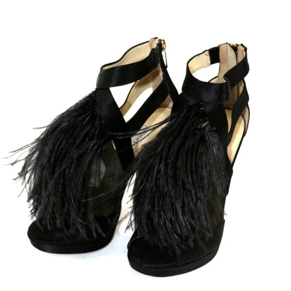 Jimmy Choo Black Ostrich Feather Teazer Sandals Size 36.5/6.5 - Picture 1 of 10